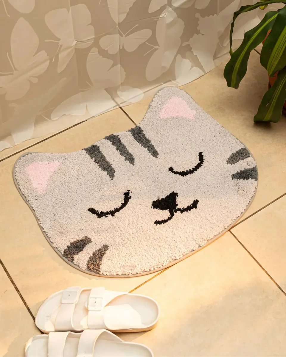 Alfombra Antideslizante Carita De Gatito Interior 50x60cm - Gris Claro