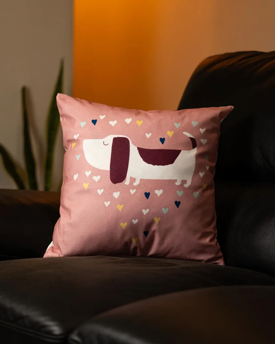 Funda de Almohada Diseño Perros y Gatos 40 x 40 cm - Perro y Corazones