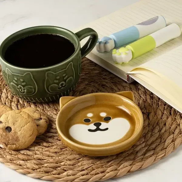 Taza Con Plato Cerámica Con Diseño De Perro Perrito