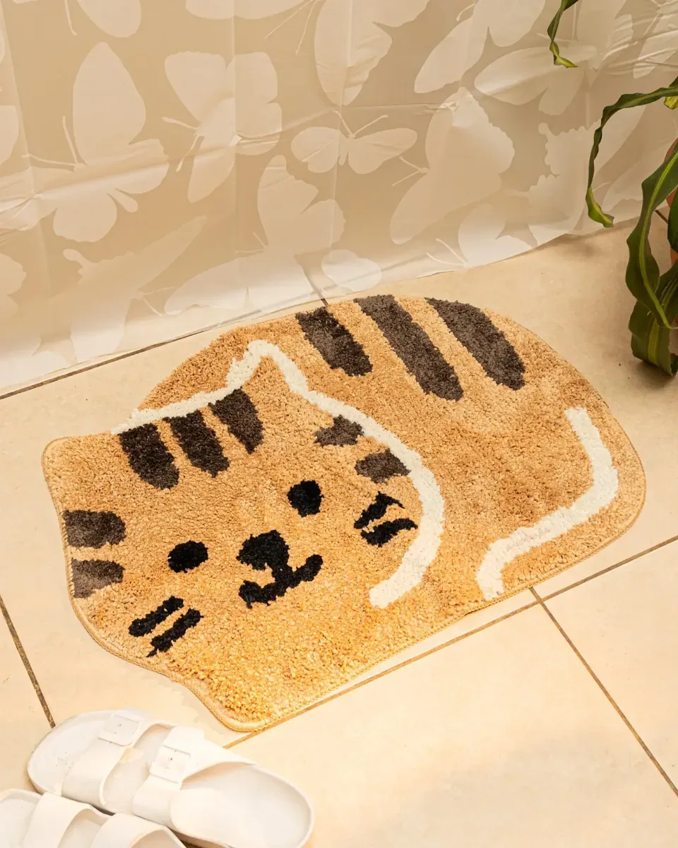 Alfombra Antideslizante Para Baño Forma Gato 45x65cm - Marrón