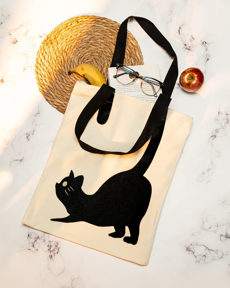 Tote Bag Gato Negro Blanco Bolsa Con Asa - Gato Negro