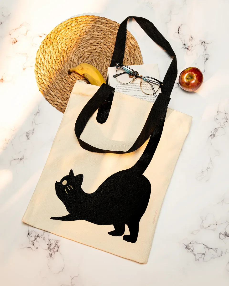 Tote Bag Gato Negro Blanco Bolsa Con Asa - Gato Negro