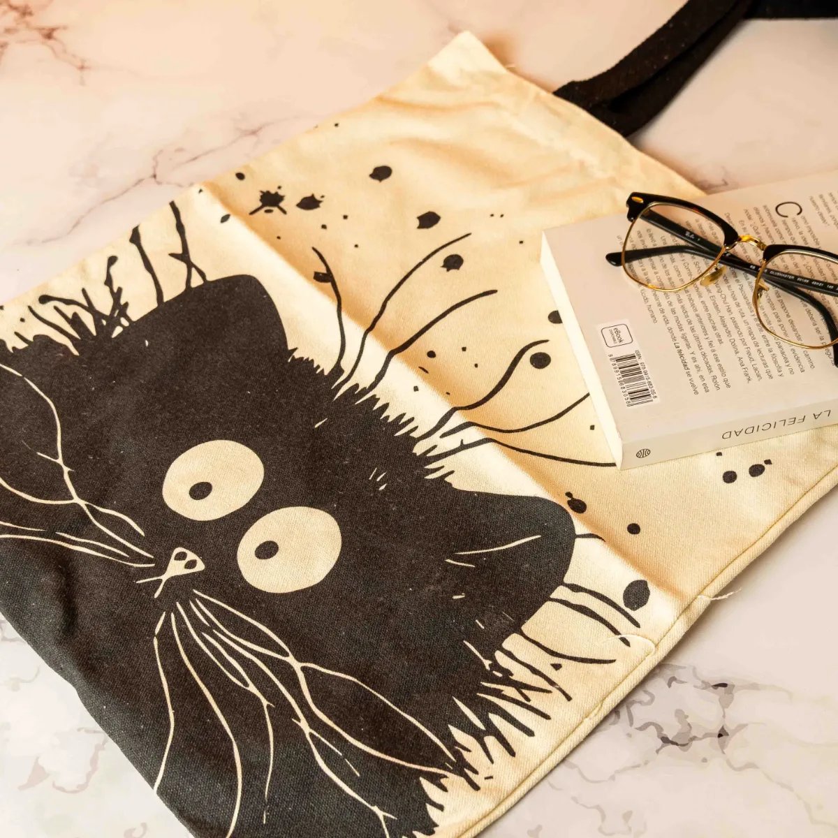 Tote Bag Con Diseño De Gato Negro y Blanco Bolsa Con Asa - Gato shock