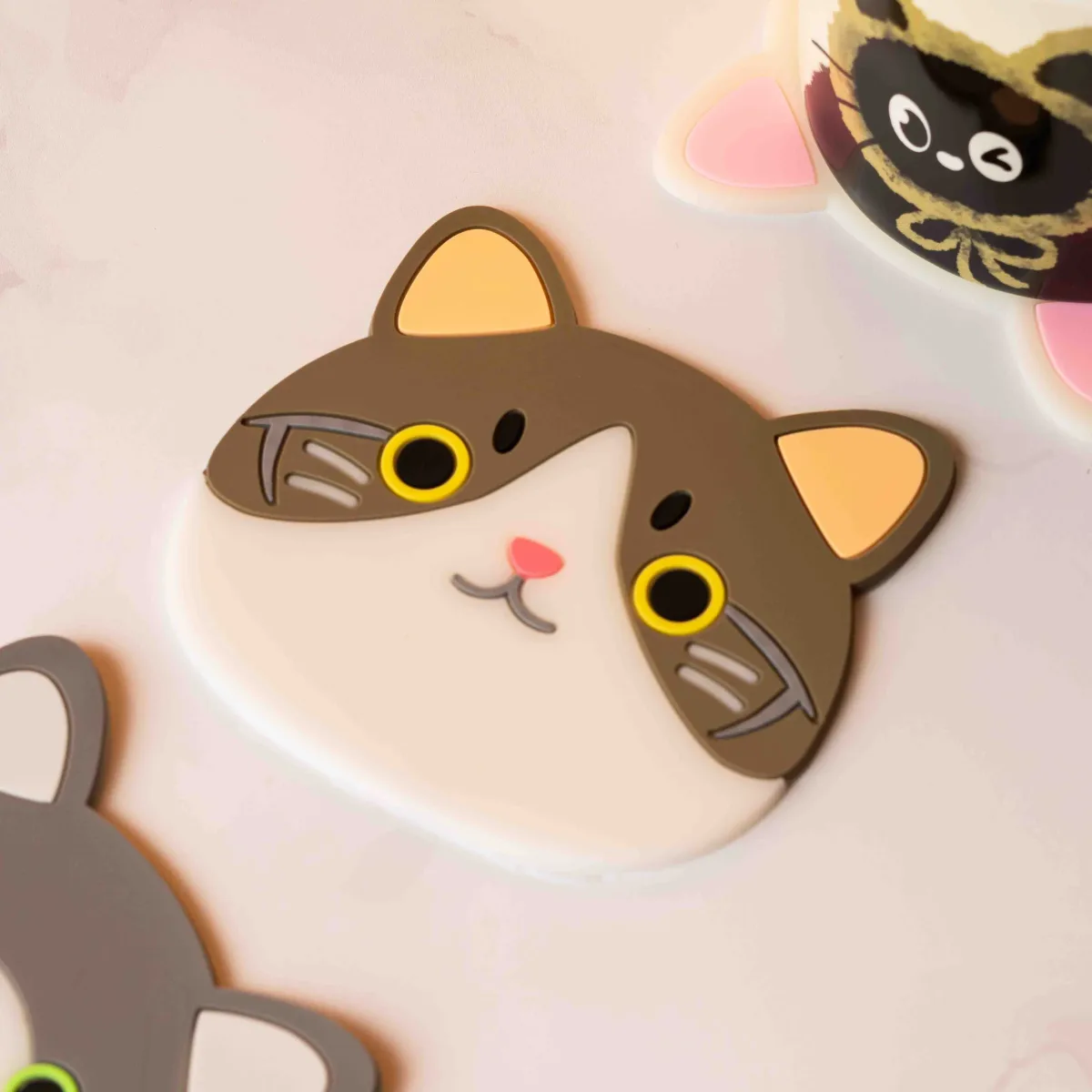 Posavasos Silicona con Diseño de Cara Gatos