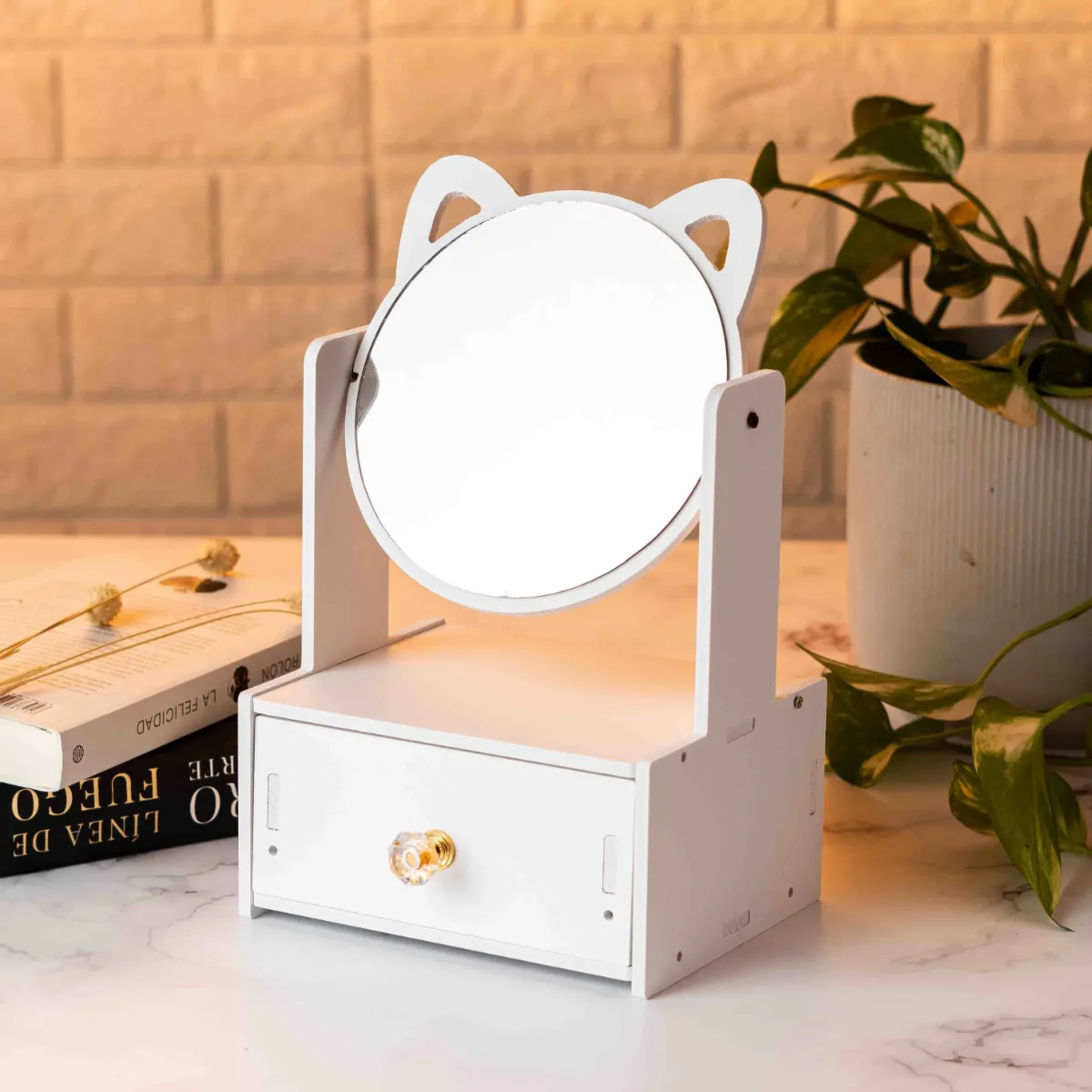 Organizador Cajón Maquillaje Con Espejo Orejitas De Gato
