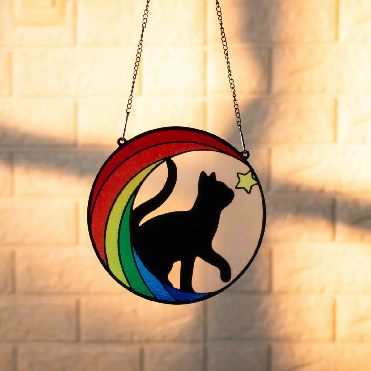 Colgantes Acrílicos Con Diseño De Mascotas Y Arcoíris - Gato con Arcoíris y Estrella